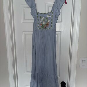 Petal & Pup Blue Embroidered Maxi Dress